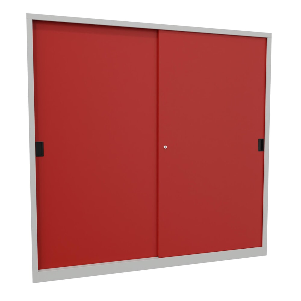 Produktabbildung: PAVOY Schiebetürenschrank mit 8 Fachböden + Trennwand, HxBxT 1.950 x 2.000 x 600 mm, feuerrot, lichtgrau