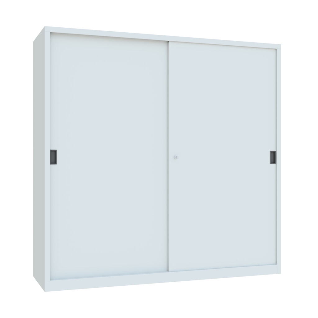Produktabbildung: PAVOY Schiebetürenschrank mit 8 Fachböden + Trennwand, HxBxT 1.950 x 2.000 x 600 mm, lichtgrau, lichtgrau