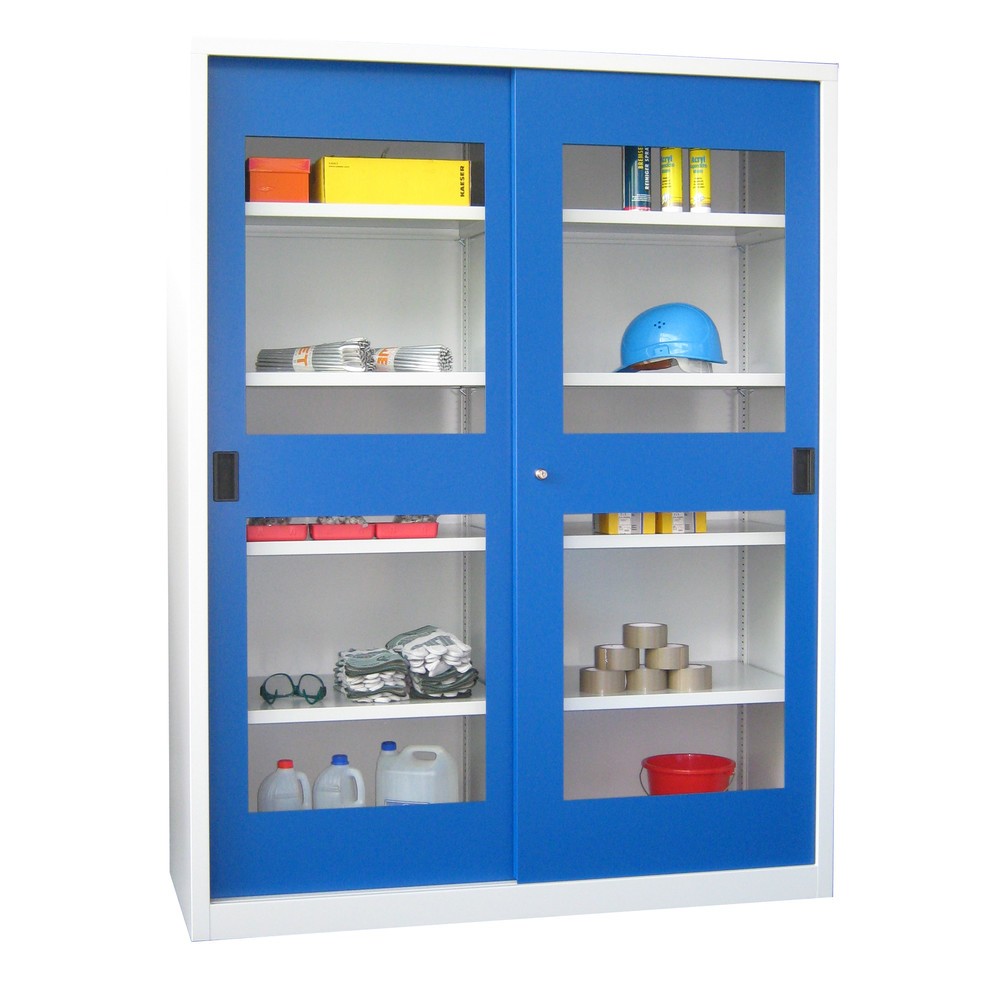 Produktabbildung Nr. 2: PAVOY Schiebetürenschrank mit Sichtfenstern, 8 Fachböden + Trennwand, HxBxT 1.950 x 1.500 x 400 mm, reinweiß, reinweiß