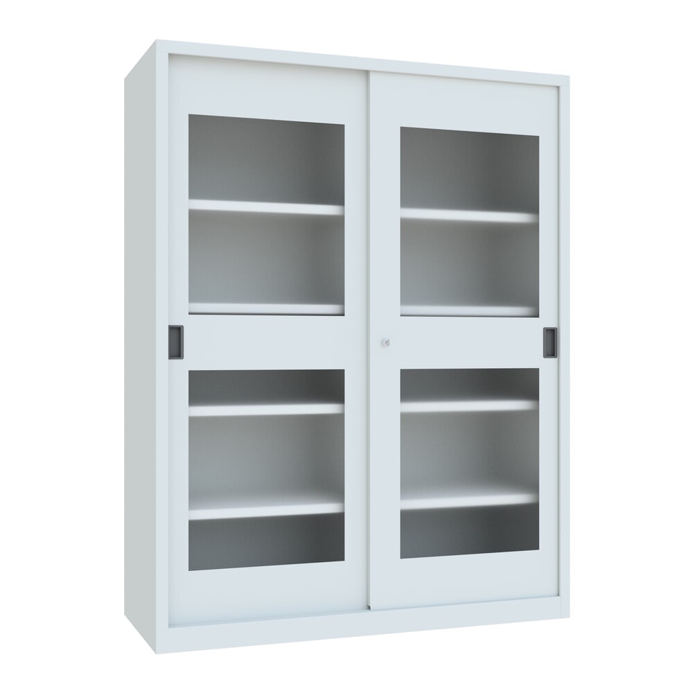 Produktabbildung Nr. 1: PAVOY Schiebetürenschrank mit Sichtfenstern, 8 Fachböden + Trennwand, HxBxT 1.950 x 1.500 x 600 mm, lichtgrau, lichtgrau