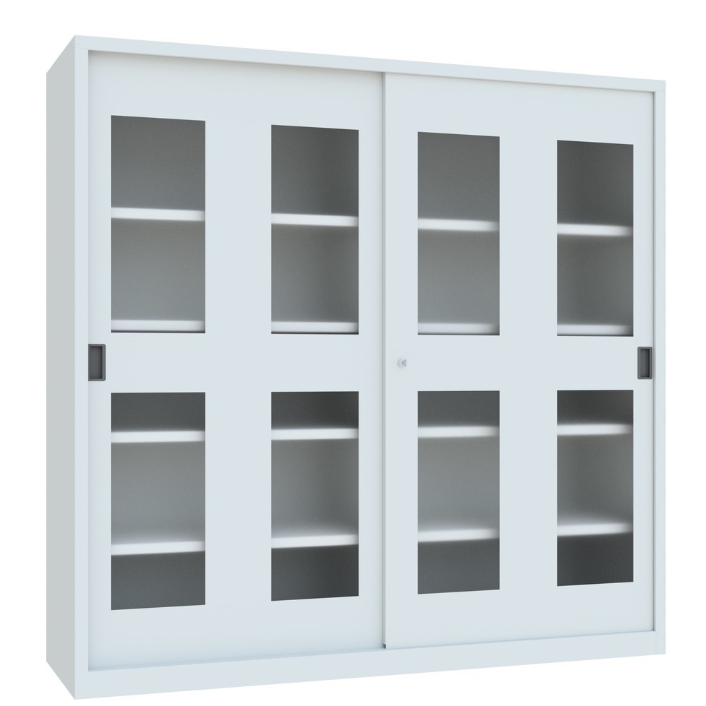 Produktabbildung Nr. 3: PAVOY Schiebetürenschrank mit Sichtfenstern, 8 Fachböden + Trennwand, HxBxT 1.950 x 2.000 x 600 mm, lichtgrau, lichtgrau