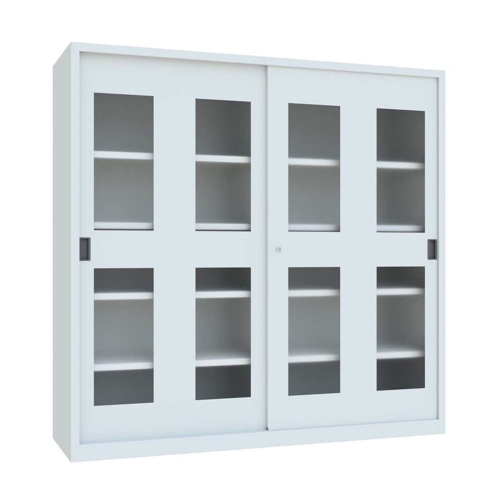 Produktabbildung Nr. 1: PAVOY Schiebetürenschrank mit Sichtfenstern, 8 Fachböden + Trennwand, HxBxT 1.950 x 2.000 x 600 mm, lichtgrau, lichtgrau