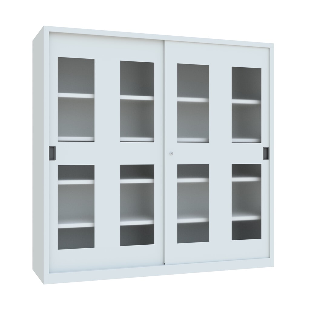 Produktabbildung: PAVOY Schiebetürenschrank mit Sichtfenstern, 8 Fachböden + Trennwand, HxBxT 1.950 x 2.000 x 600 mm, lichtgrau, lichtgrau
