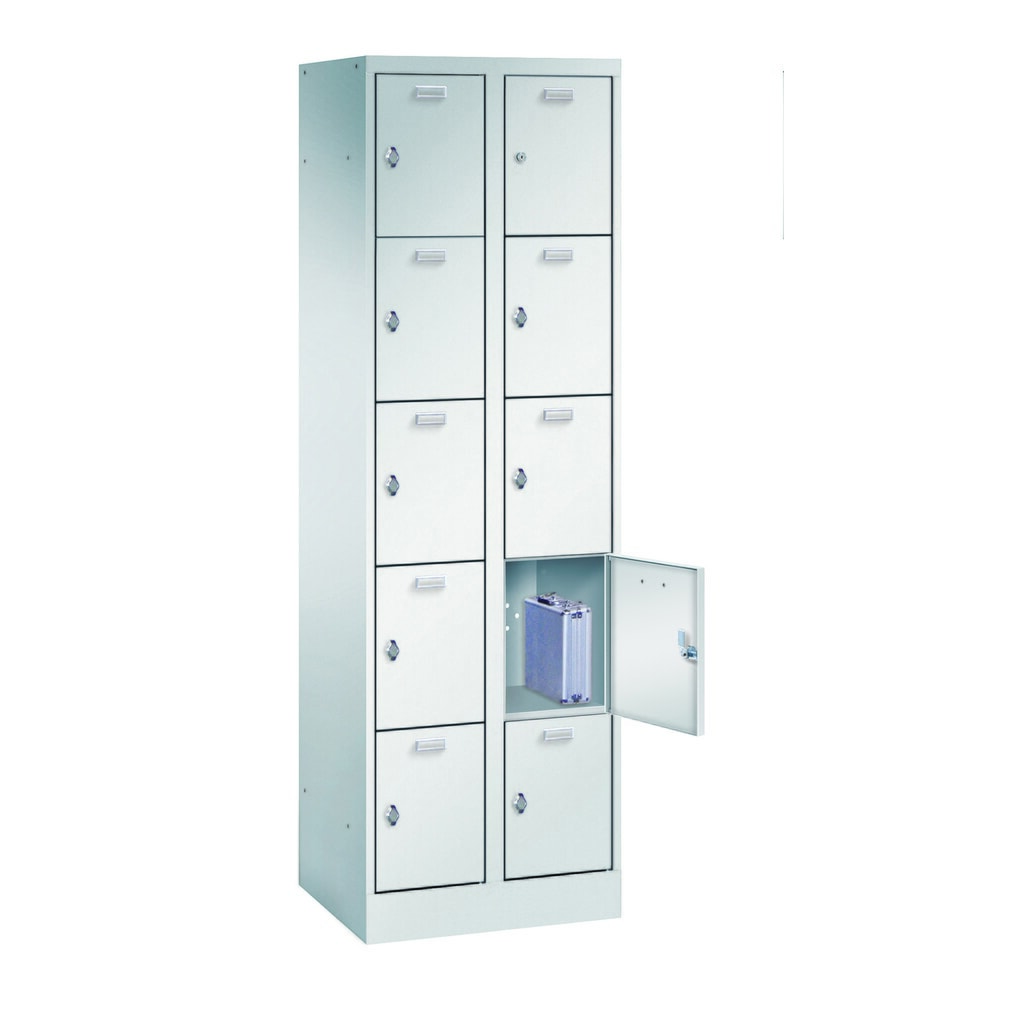 PAVOY Schließfachschrank, 2 x 5 Fächer, Drehriegelverschluss, HxBxT 1.950 x 600 x 500 mm, Abteil Breite 300 mm Produktabbildung: PAVOY Schließfachschrank, 2 x 5 Fächer, Drehriegelverschluss, HxBxT 1.950 x 600 x 500 mm, Abteil Breite 300 mm