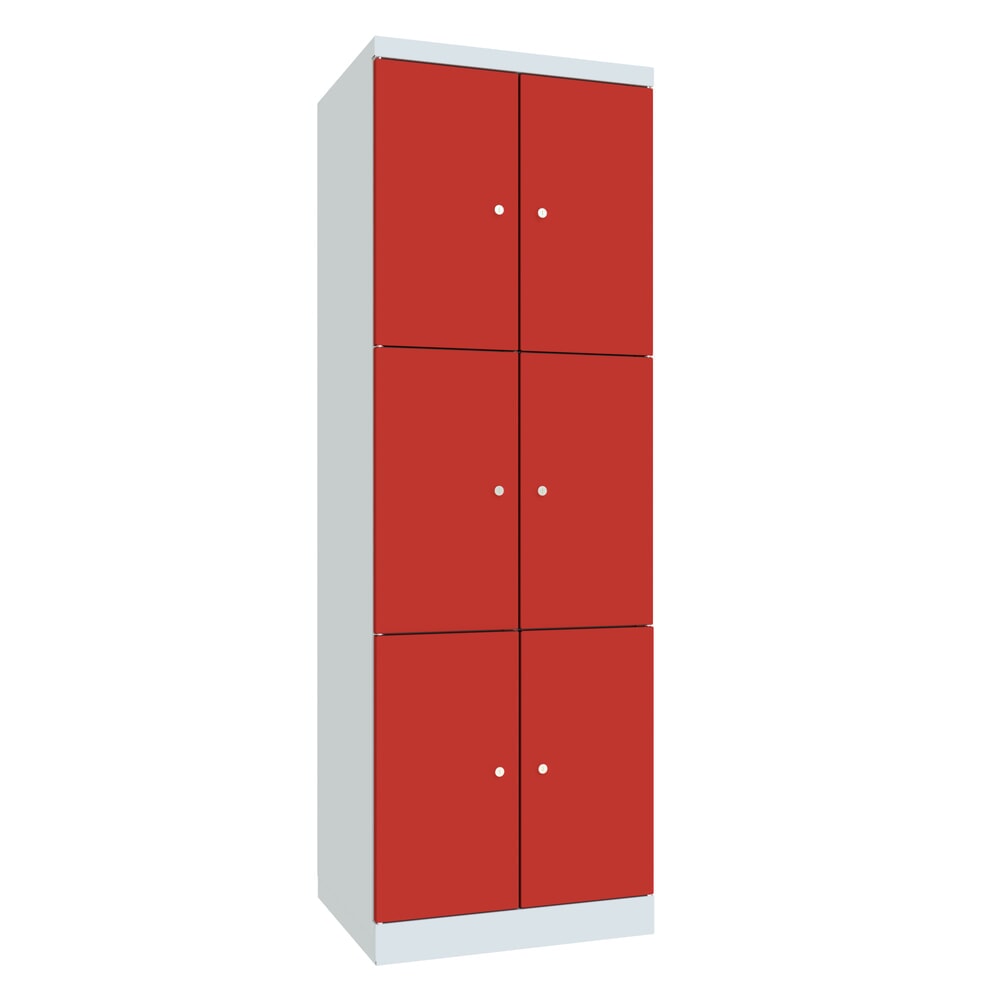 Produktabbildung Nr. 1: PAVOY Schließfachschrank mit aufschlagenden Türen, 2 x 3 Fächer, HxBxT 1.800 x 600 x 500 mm, feuerrot, lichtgrau
