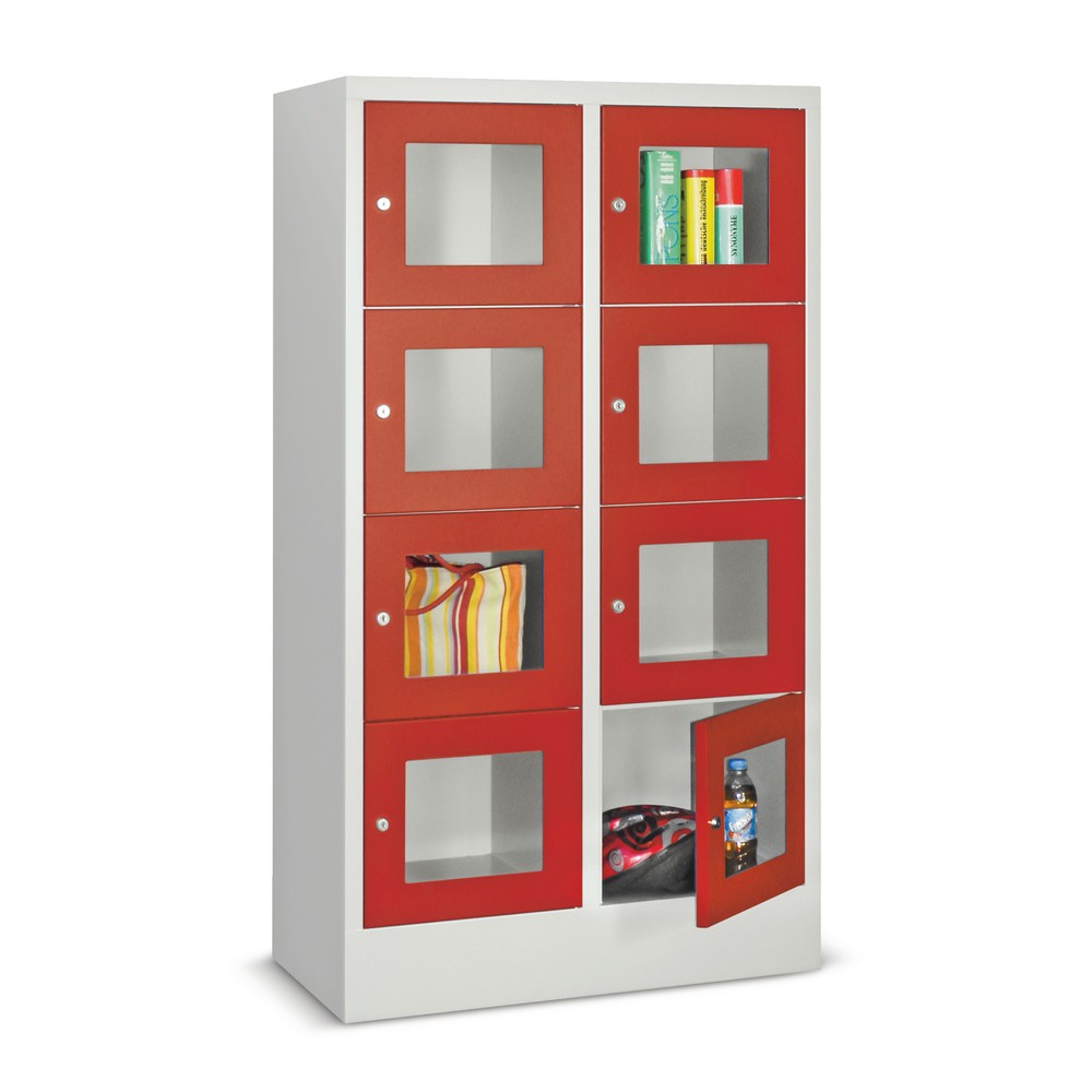 Produktabbildung: PAVOY Schließfachschrank mit Sichtfenster, 2 x 2 Fächer, HxBxT 855 x 600 x 500 mm, rubinrot, lichtgrau