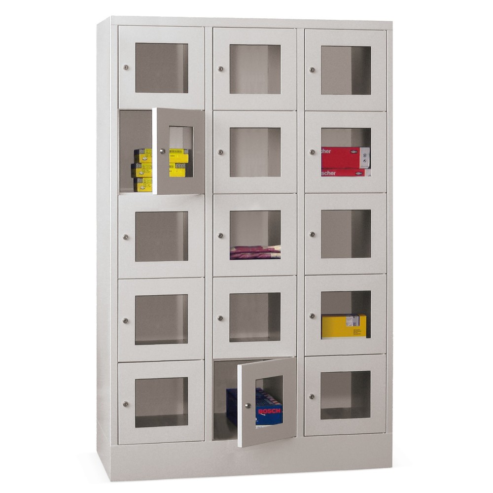 Produktabbildung Nr. 1: PAVOY Schließfachschrank mit Sichtfenster, 3 x 5 Fächer, HxBxT 1.850 x 1.200 x 500 mm, lichtgrau, lichtgrau
