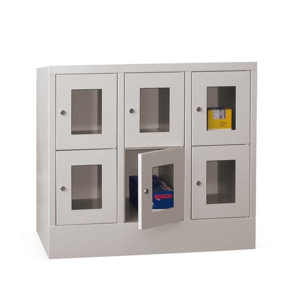 Produktabbildung: PAVOY Schließfachschrank mit Sichtfenster, 3 x 2 Fächer, HxBxT 855 x 900 x 500 mm, feuerrot, lichtgrau