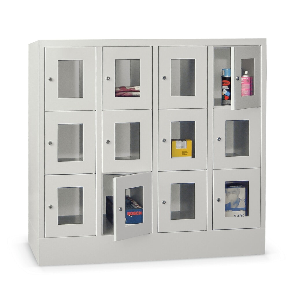 Produktabbildung: PAVOY Schließfachschrank mit Sichtfenster, 4 x 2 Fächer, HxBxT 855 x 1.200 x 500 mm, lichtgrau, lichtgrau