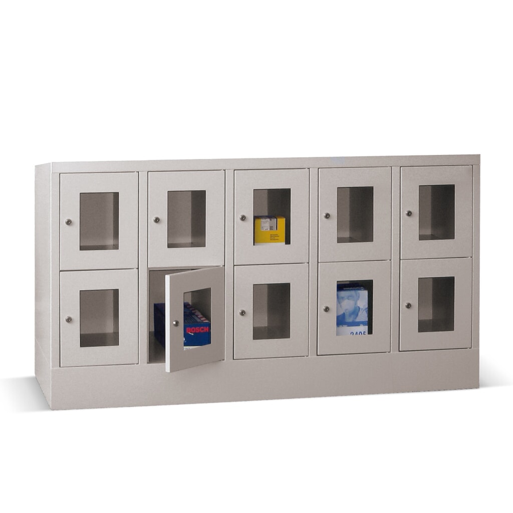 Produktabbildung: PAVOY Schließfachschrank mit Sichtfenster, 5 x 2 Fächer, HxBxT 855 x 1.500 x 500 mm, lichtgrau, lichtgrau