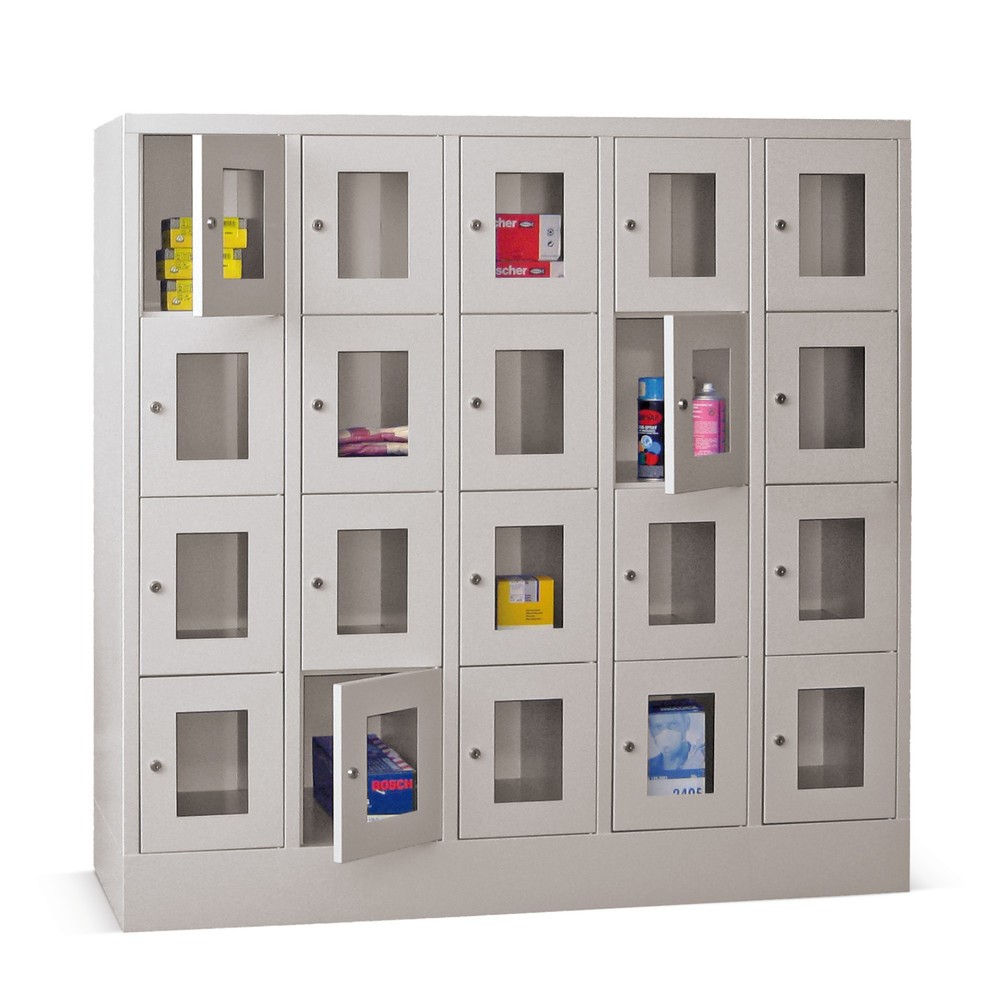 Produktabbildung Nr. 1: PAVOY Schließfachschrank mit Sichtfenster, 5 x 4 Fächer, HxBxT 1.518 x 1.500 x 500 mm, anthrazitgrau, lichtgrau