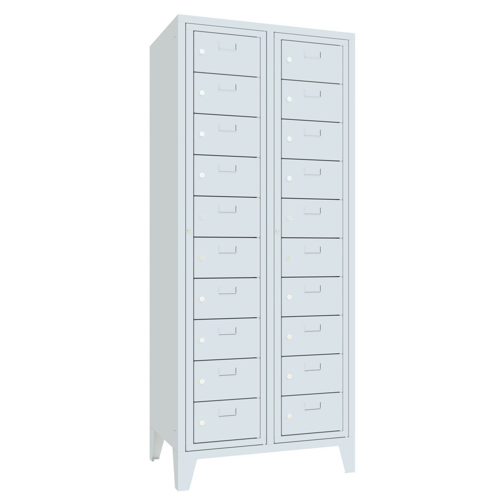 Produktabbildung Nr. 2: PAVOY Schließfachschrank mit Zentraltür, 2 x 10 Fächer, HxBxT 1.850 x 770 x 500 mm, mit Füßen, lichtgrau, lichtgrau