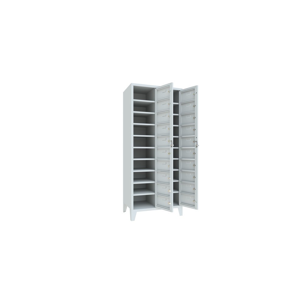 Produktabbildung Nr. 3: PAVOY Schließfachschrank mit Zentraltür, 2 x 10 Fächer, HxBxT 1.850 x 770 x 500 mm, mit Füßen, lichtgrau, lichtgrau