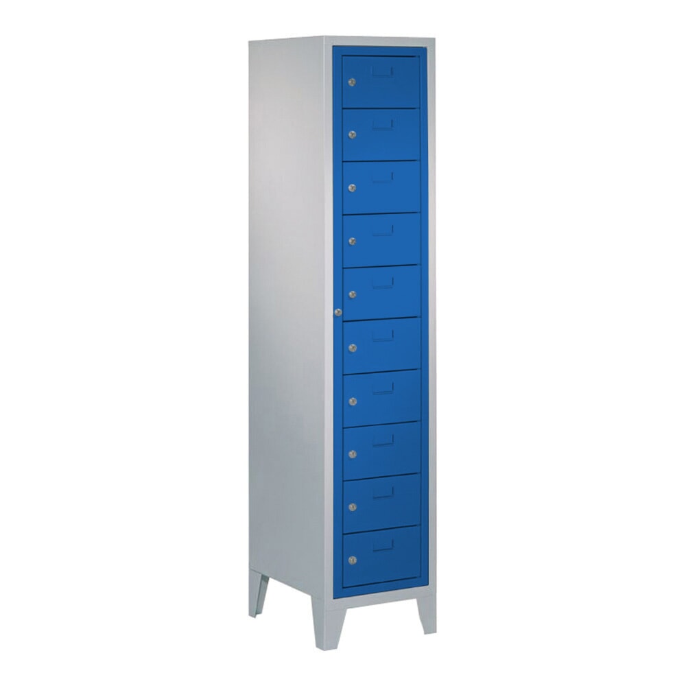 Produktabbildung: PAVOY Schließfachschrank mit Zentraltür, 1 x 10 Fächer, HxBxT 1.850 x 400 x 500 mm, mit Füßen, enzianblau, lichtgrau