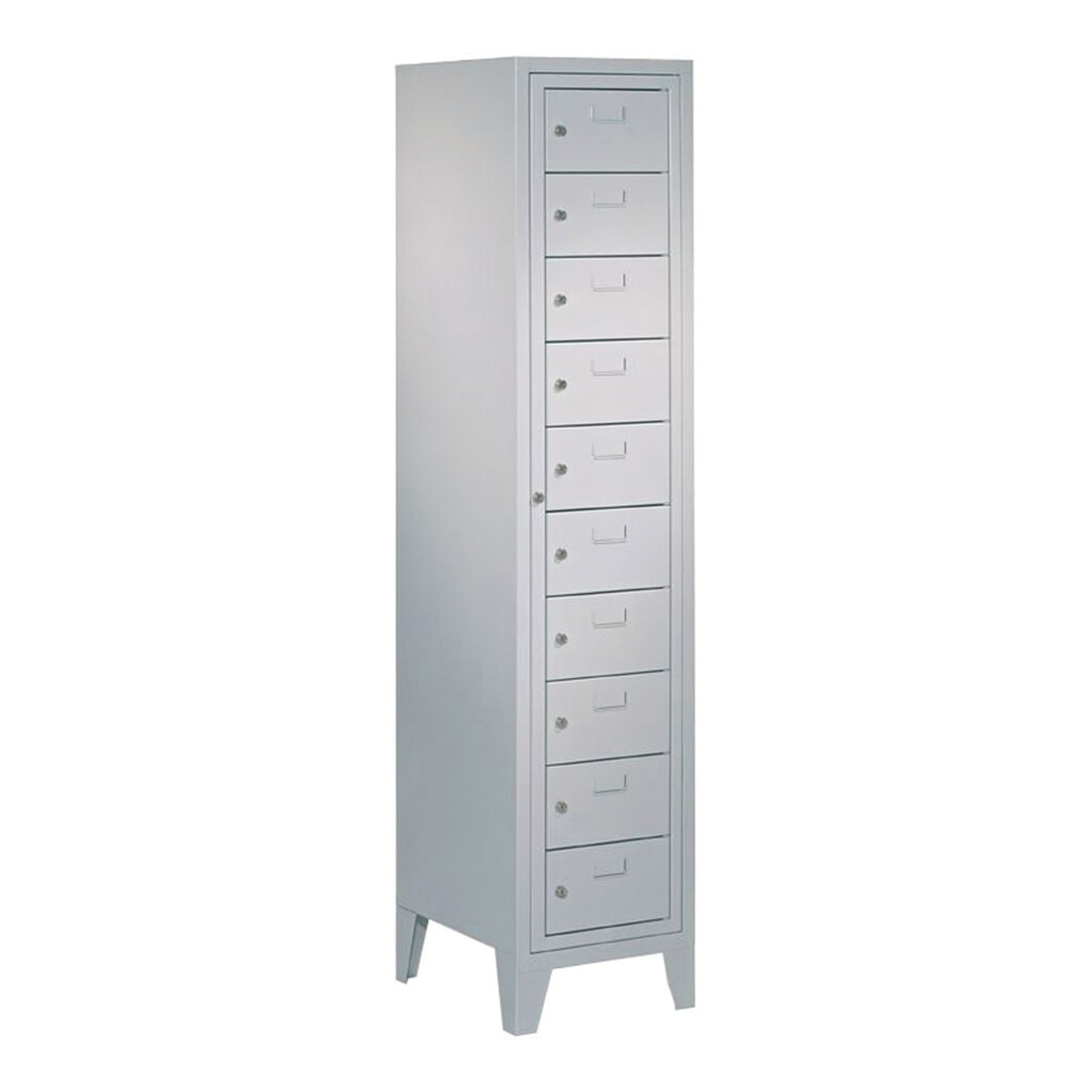 Produktabbildung: PAVOY Schließfachschrank mit Zentraltür, 1 x 10 Fächer, HxBxT 1.850 x 400 x 500 mm, mit Füßen, lichtgrau, lichtgrau