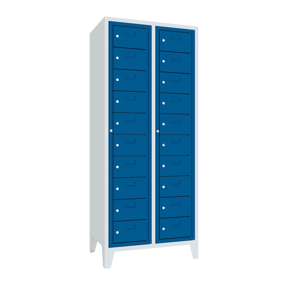 Produktabbildung: PAVOY Schließfachschrank mit Zentraltür, 2 x 10 Fächer, HxBxT 1.850 x 770 x 500 mm, mit Füßen, enzianblau, lichtgrau
