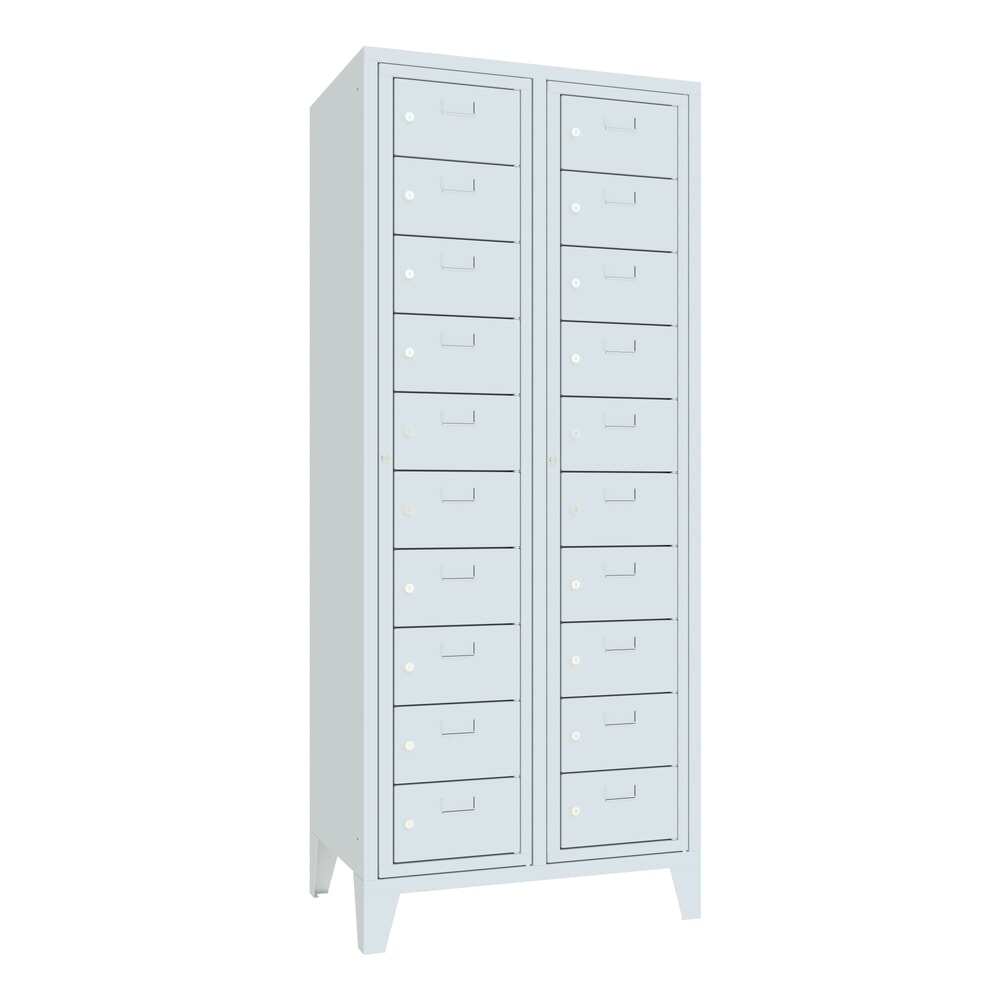 Produktabbildung: PAVOY Schließfachschrank mit Zentraltür, 2 x 10 Fächer, HxBxT 1.850 x 770 x 500 mm, mit Füßen, lichtgrau, lichtgrau