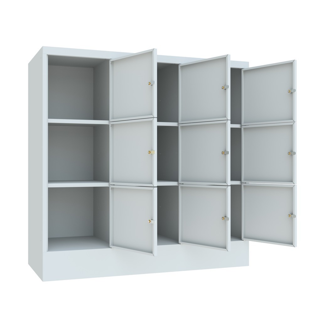 Produktabbildung Nr. 3: PAVOY Schließfachschrank mit Zylinderschloss, 3 x 3 Fächer, HxBxT 1.187 x 1.200 x 500 mm, lichtgrau, lichtgrau