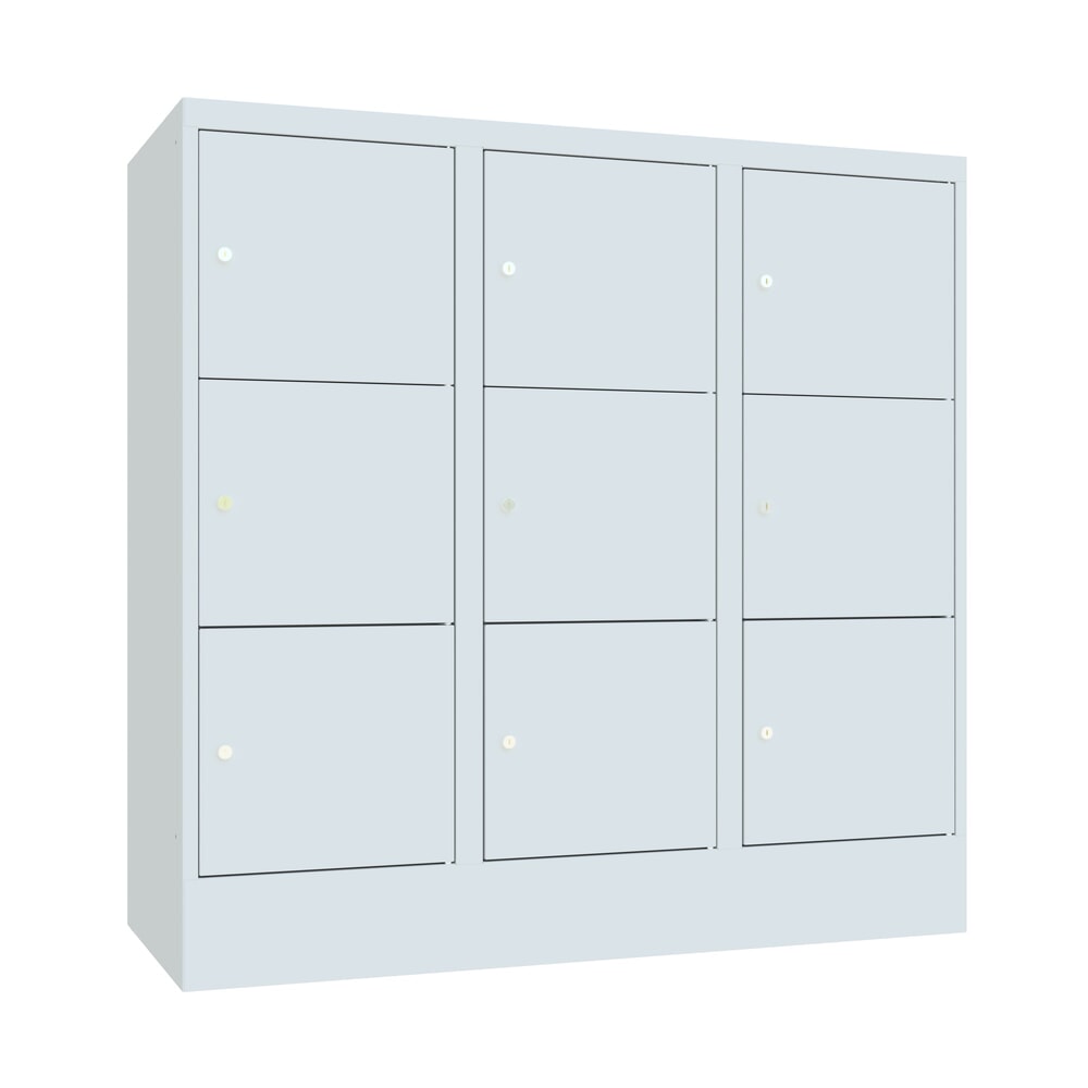 Produktabbildung Nr. 1: PAVOY Schließfachschrank mit Zylinderschloss, 3 x 3 Fächer, HxBxT 1.187 x 1.200 x 500 mm, lichtgrau, lichtgrau