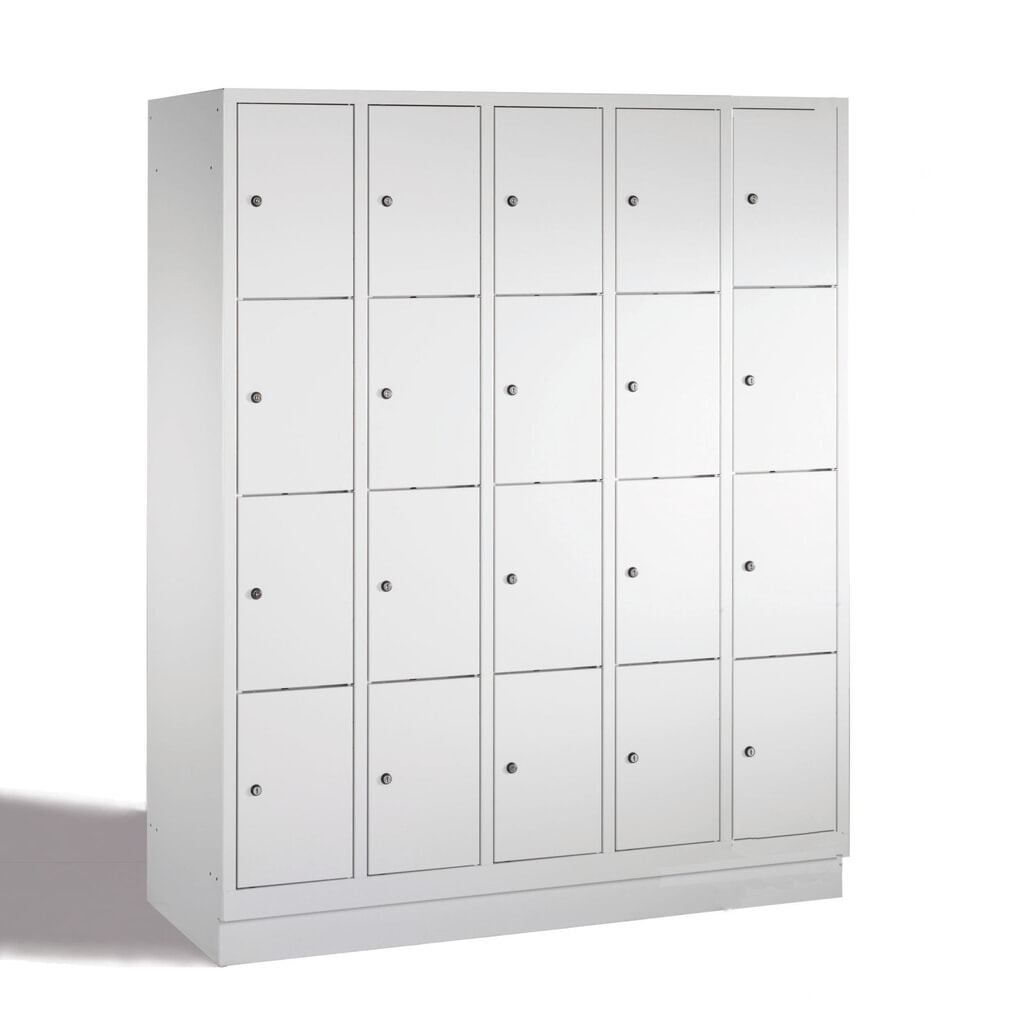 Produktabbildung: PAVOY Schließfachschrank mit Zylinderschloss, 5 x 4 Fächer, HxBxT 1.518 x 1.500 x 500 mm, enzianblau, lichtgrau
