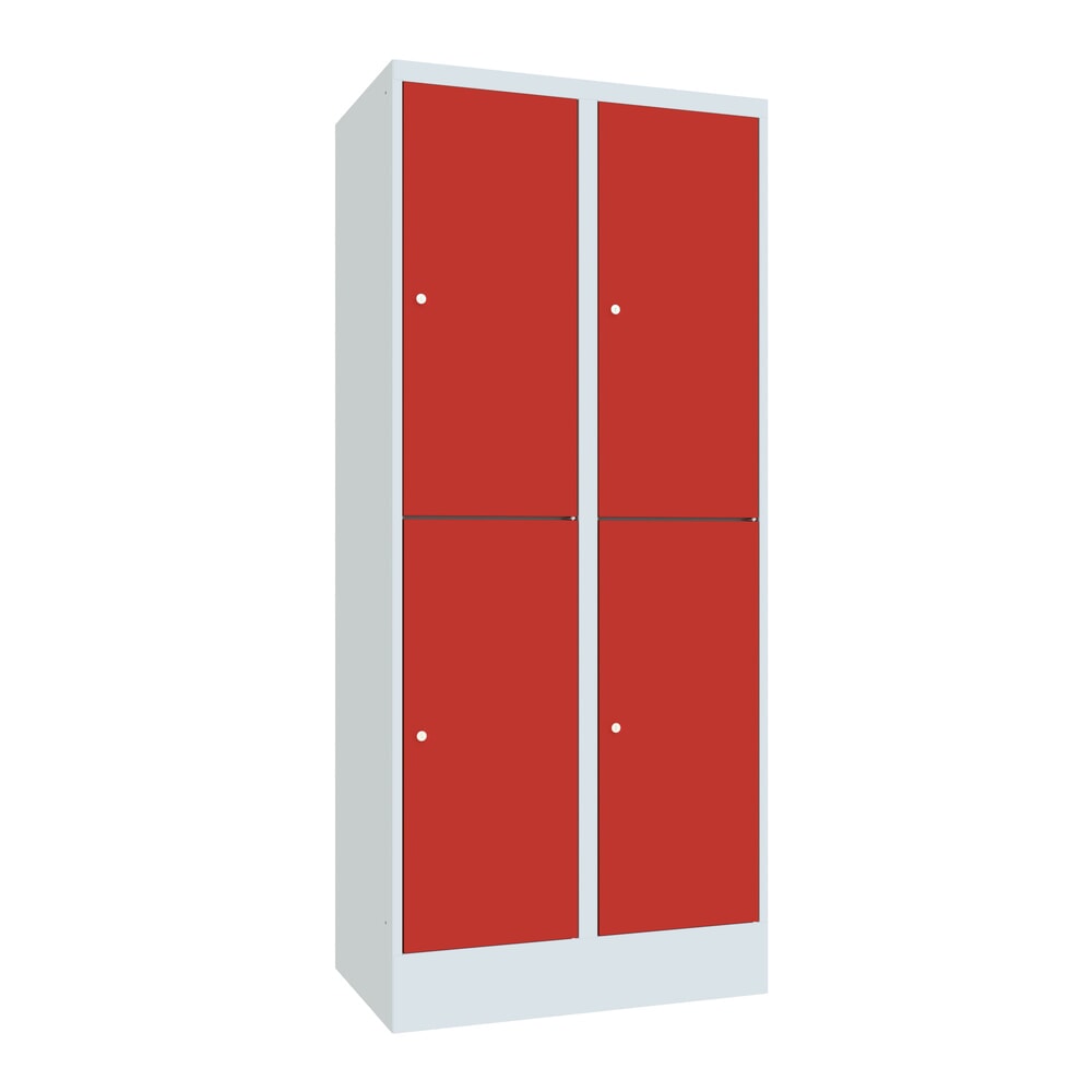PAVOY Schließfachschrank, 2 x 2 Fächer, HxBxT 1.850 x 800 x 500 mm, feuerrot, lichtgrau Produktabbildung: PAVOY Schließfachschrank, 2 x 2 Fächer, HxBxT 1.850 x 800 x 500 mm, feuerrot, lichtgrau