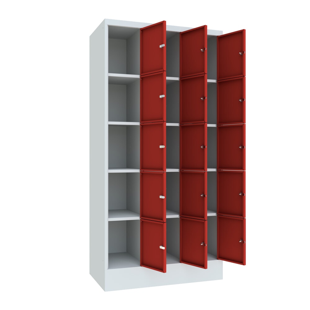 Produktabbildung Nr. 2: PAVOY Schließfachschrank, 3 x 5 Fächer, HxBxT 1.850 x 900 x 500 mm, feuerrot, lichtgrau