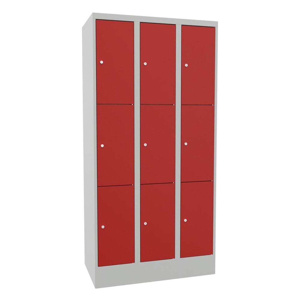 Produktabbildung Nr. 1: PAVOY Schließfachschrank, 3 x 3 Fächer, HxBxT 1.850 x 900 x 500 mm, feuerrot, lichtgrau