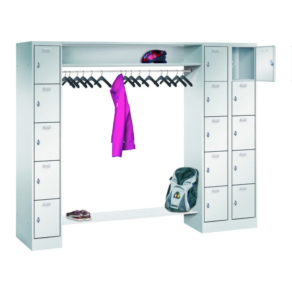 PAVOY Schließfachspind, 1 x 5 Fächer + 1 x 10 Fächer, Drehriegelverschluss, HxBxT 1.950 x 2.250 x 500 mm, Abteil Breite 300 mm Produktabbildung: PAVOY Schließfachspind, 1 x 5 Fächer + 1 x 10 Fächer, Drehriegelverschluss, HxBxT 1.950 x 2.250 x 500 mm, Abteil Breite 300 mm