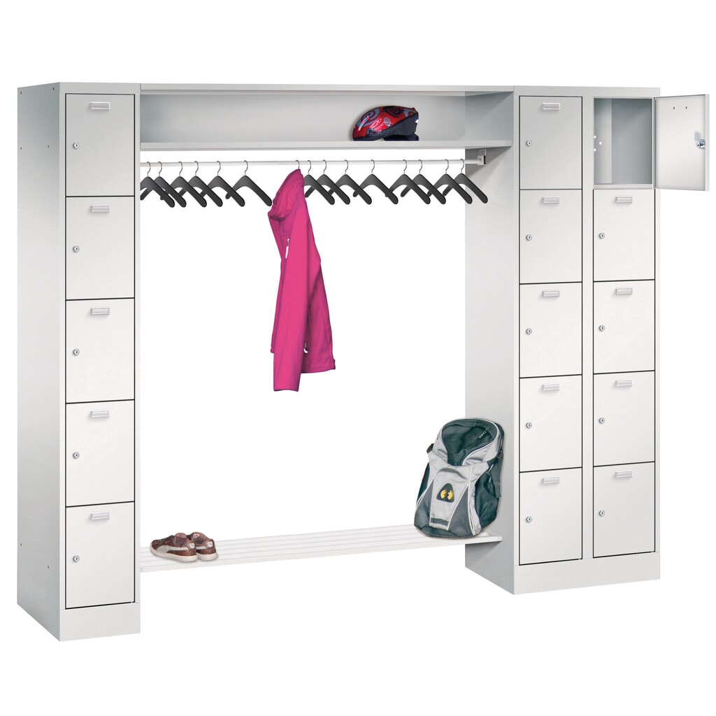 Produktabbildung: PAVOY Schließfachspind, 1 x 5 Fächer + 1 x 10 Fächer, Zylinderschloss, HxBxT 1.950 x 2.250 x 500 mm, Abteil Breite 300 mm