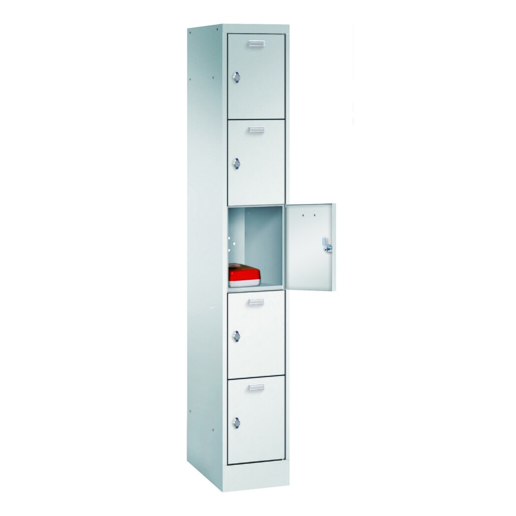 PAVOY Schließfachschrank, 5 Fächer, Drehriegelverschluss, HxBxT 1.950 x 300 x 500 mm, Abteil Breite 300 mm Produktabbildung: PAVOY Schließfachschrank, 5 Fächer, Drehriegelverschluss, HxBxT 1.950 x 300 x 500 mm, Abteil Breite 300 mm