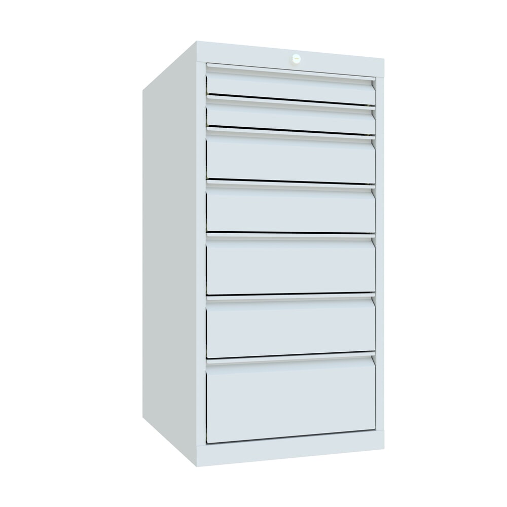 Produktabbildung Nr. 1: PAVOY Schubladenschrank, Höhe 1.000 mm, Schubladen 2x75 + 2x125 + 2x150 + 1x200 mm, Breite 500 mm, lichtgrau, lichtgrau