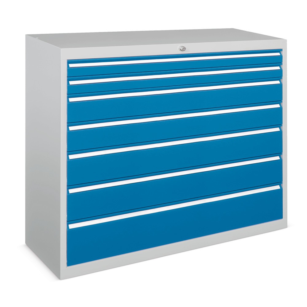 Produktabbildung: PAVOY Schubladenschrank, Höhe 1.000 mm, Schubladen 4x75 + 2x125 + 2x175 mm, Breite 715 mm, lichtgrau, himmelblau