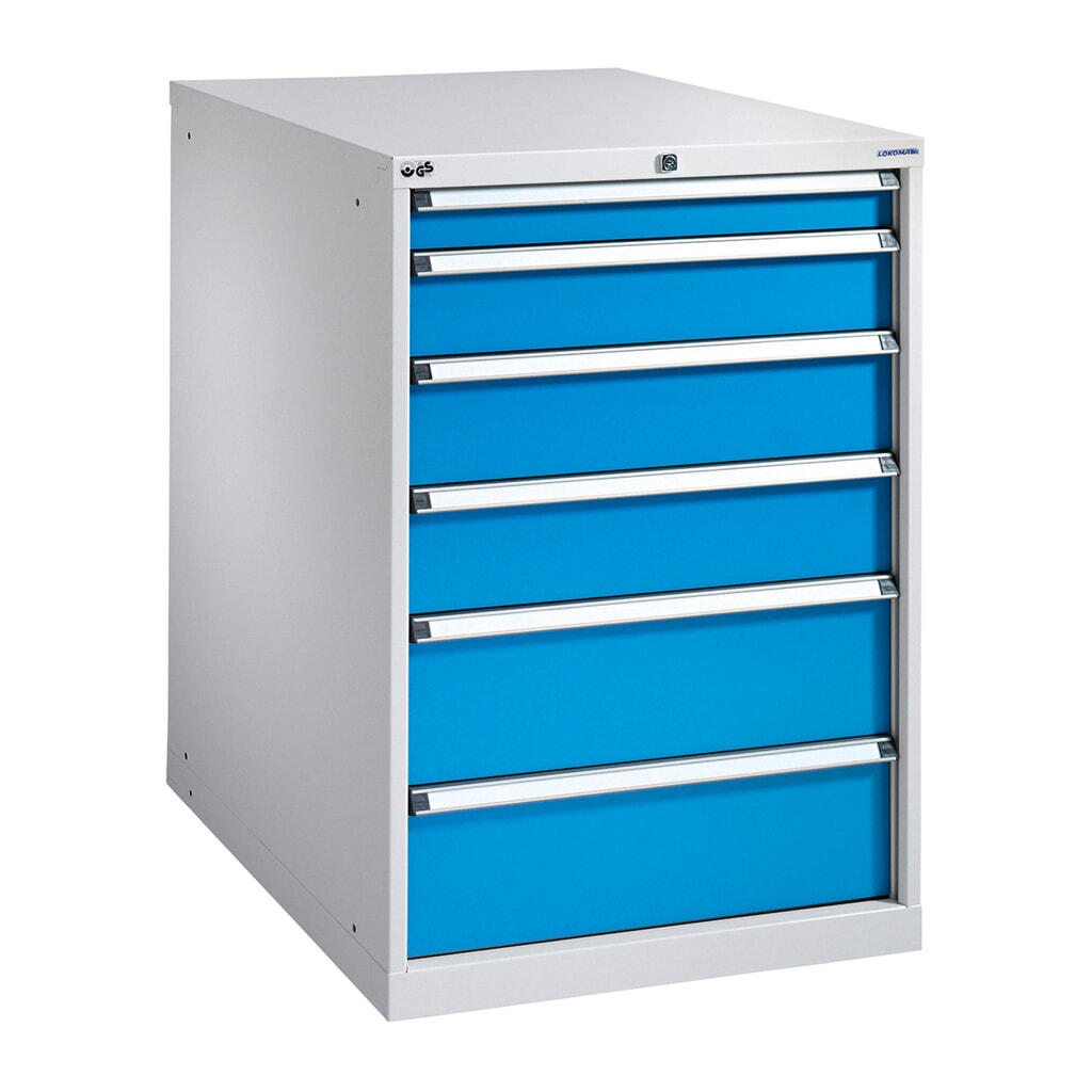 Produktabbildung: PAVOY Schubladenschrank, Höhe 1.000 mm, Schubladen 1x100 + 4x200 mm, Breite 500 mm, lichtgrau, enzianblau