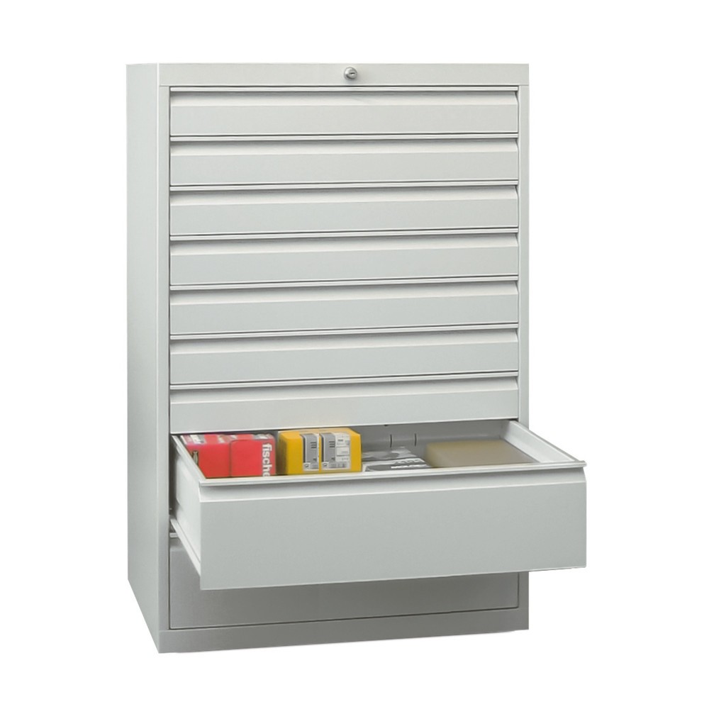 Produktabbildung Nr. 1: PAVOY Schubladenschrank, Höhe 1.200 mm, Schubladen 7x100 + 2x200 mm, Breite 1.023 mm, lichtgrau, lichtblau
