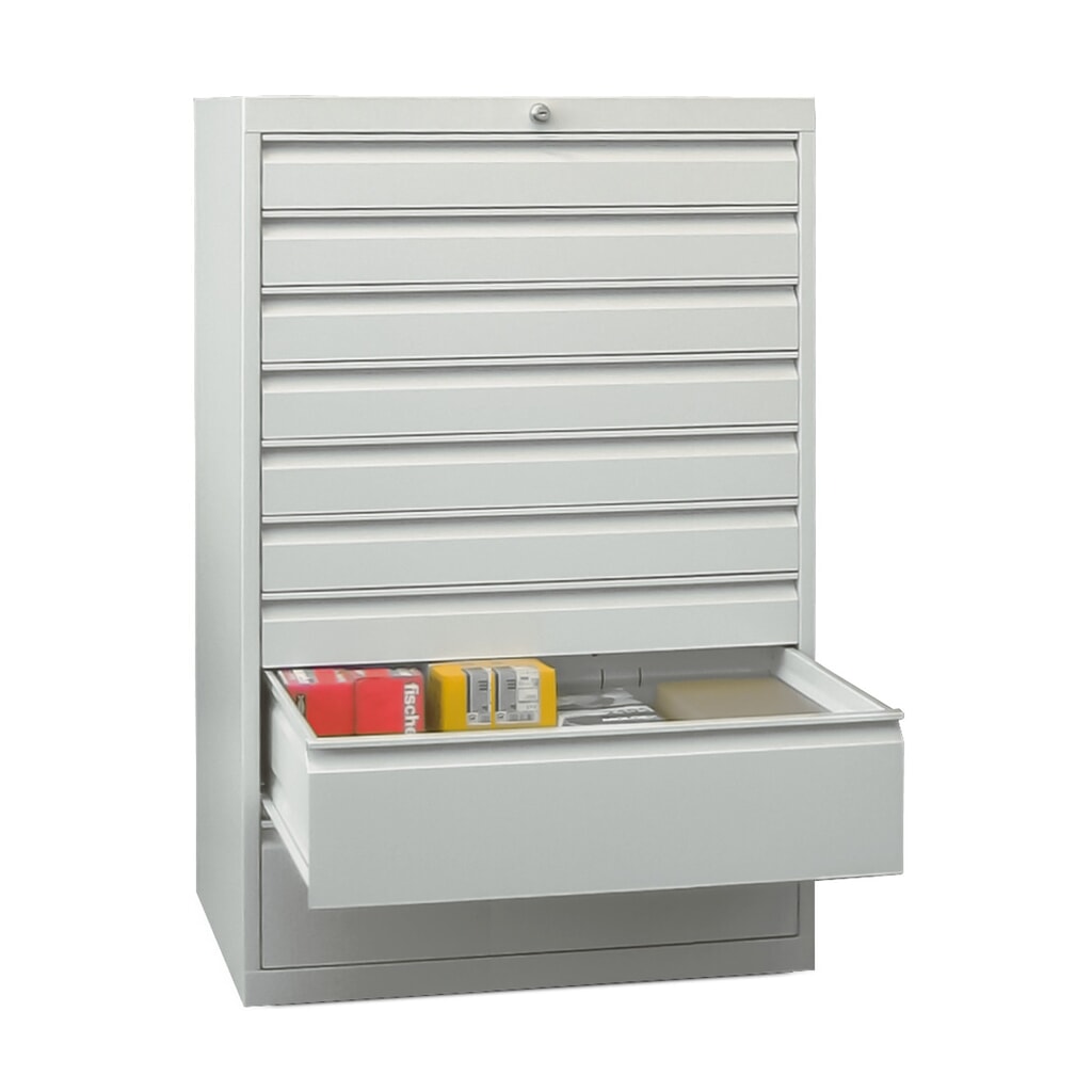 Produktabbildung: PAVOY Schubladenschrank, Höhe 1.200 mm, Schubladen 1x100 + 5x200 mm, Breite 1.023 mm, lichtgrau, lichtgrau