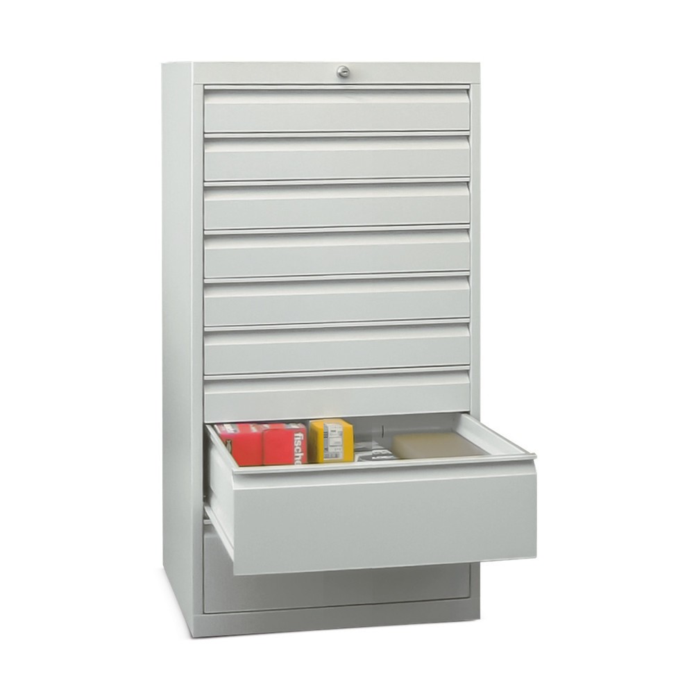 Produktabbildung: PAVOY Schubladenschrank, Höhe 1.200 mm, Schubladen 2x100 + 6x150 mm, Breite 500 mm, lichtgrau, rubinrot