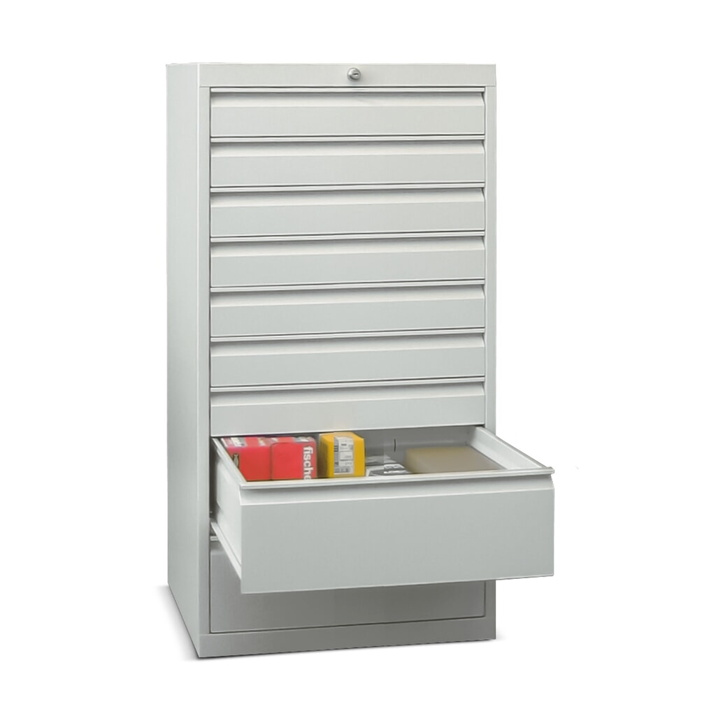 Produktabbildung Nr. 1: PAVOY Schubladenschrank, Höhe 1.200 mm, Schubladen 2x100 + 6x150 mm, Breite 500 mm, lichtgrau, lichtblau