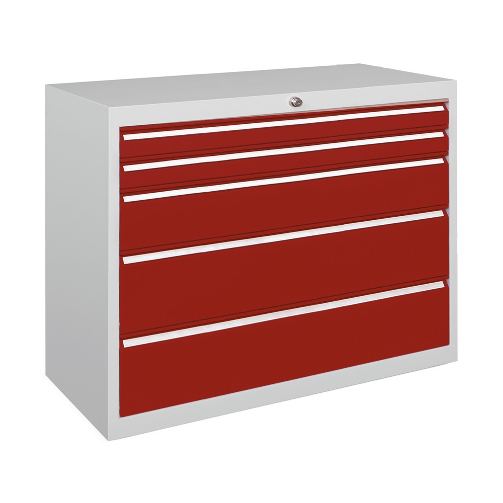 Produktabbildung: PAVOY Schubladenschrank, Höhe 800 mm, Schubladen 4x175 mm, Breite 1.023 mm, lichtgrau, enzianblau