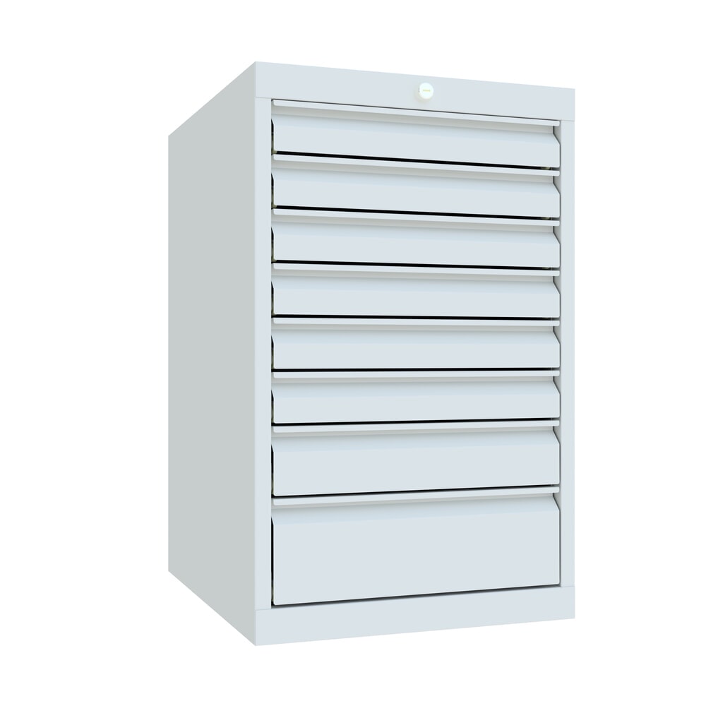 Produktabbildung Nr. 1: PAVOY Schubladenschrank, Höhe 800 mm, Schubladen 6x70 + 1x100 + 1x150 mm, Breite 500 mm, lichtgrau, lichtgrau
