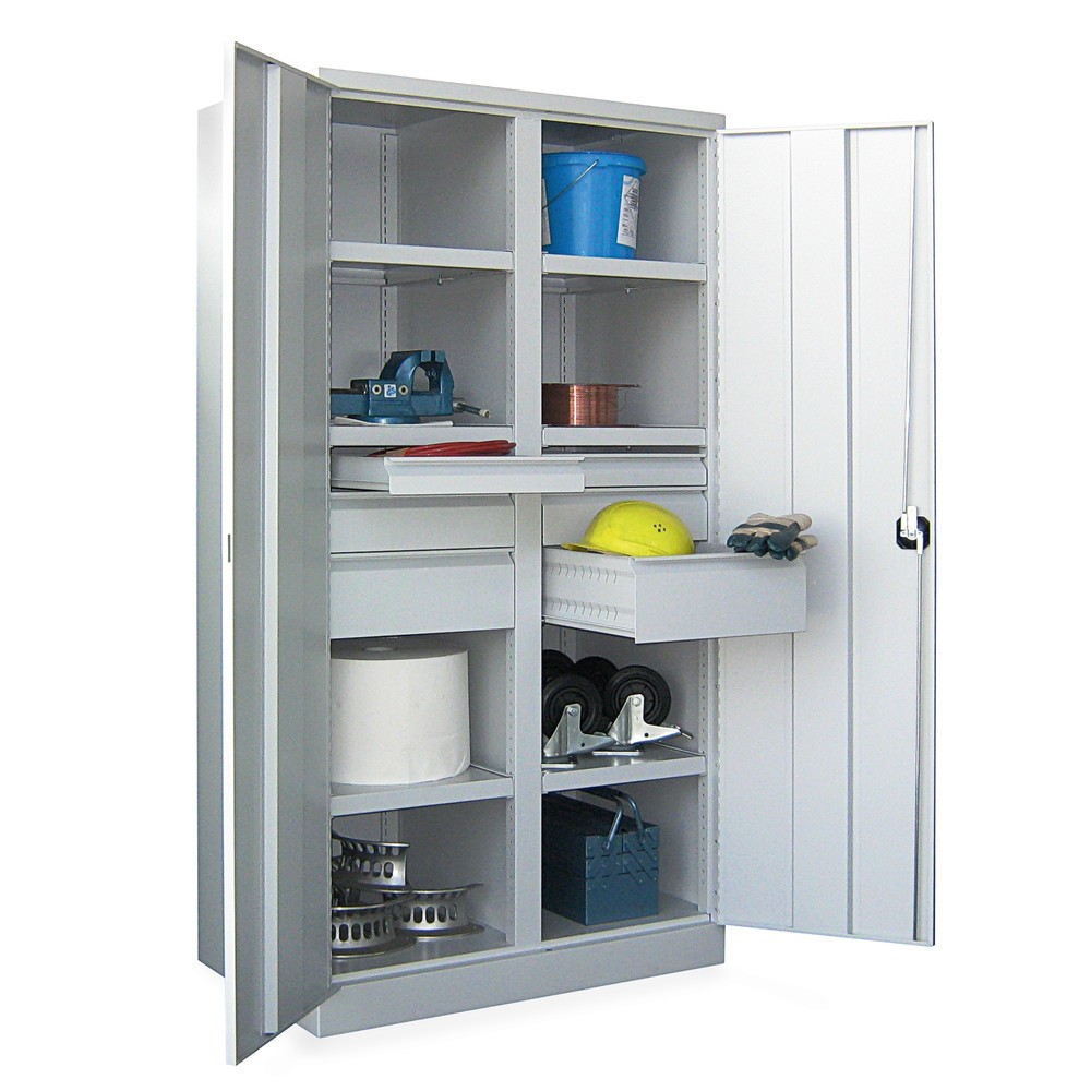 Produktabbildung Nr. 4: PAVOY Schwerlastschrank Premium mit Mittelwand, 6 Fachböden + Schubladen 6x125 mm, himmelblau, lichtgrau