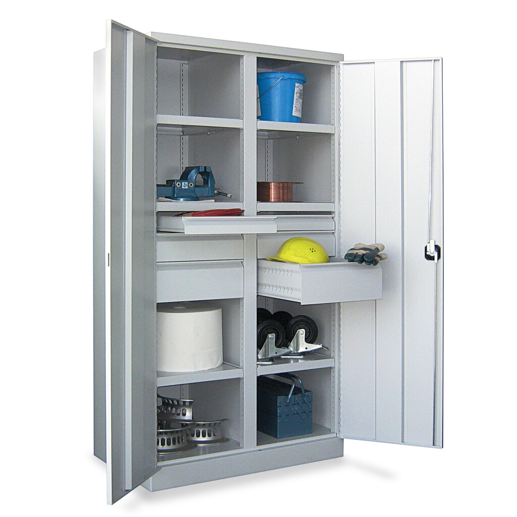 PAVOY Schwerlastschrank Premium mit Mittelwand, 6 Fachböden + Schubladen 6x75 + 2x125 + 2x175 mm, lichtgrau, lichtgrau Produktabbildung Nr. 5: PAVOY Schwerlastschrank Premium mit Mittelwand, 6 Fachböden + Schubladen 6x75 + 2x125 + 2x175 mm, lichtgrau, lichtgrau