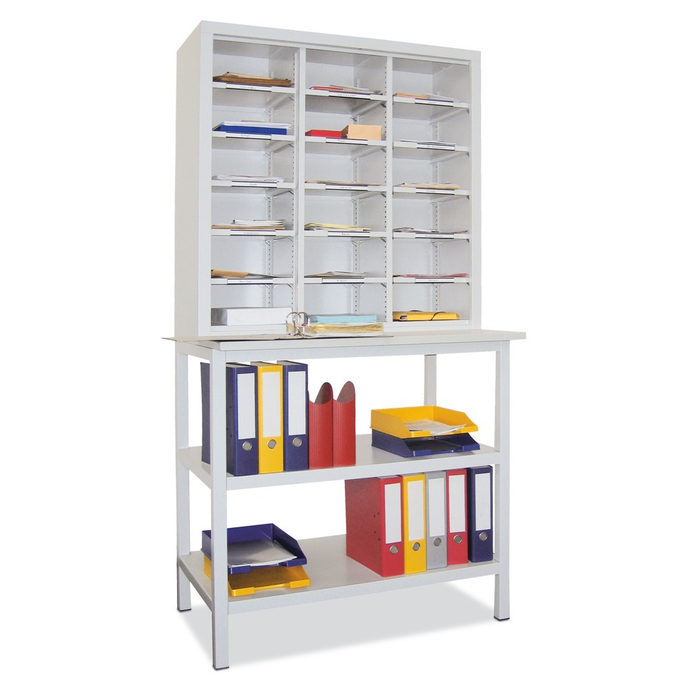 Produktabbildung: PAVOY Sortierschrank, 18 Fächer + Unterbauschrank, lichtgrau, lichtblau