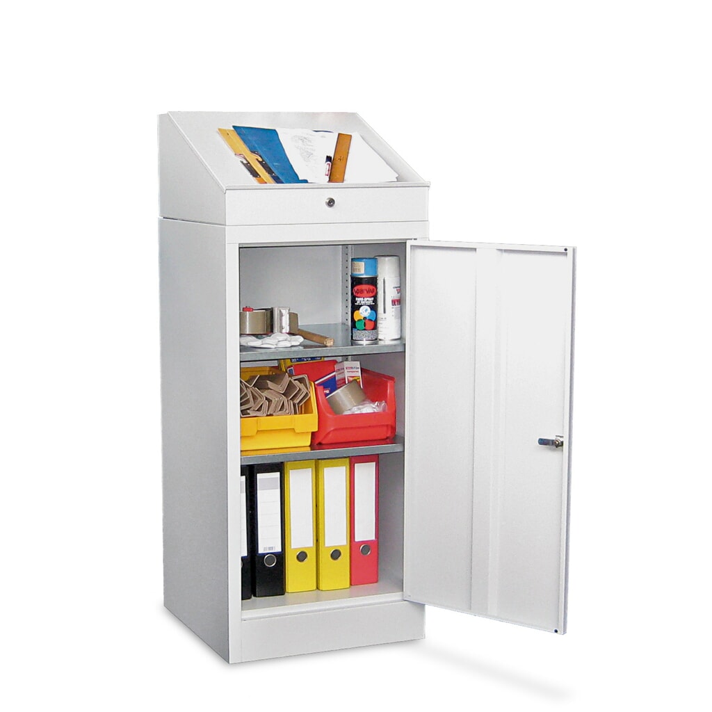 Produktabbildung: PAVOY Pultschrank mit Schrank, 2 Einlegeböden, lichtgrau, lichtgrau