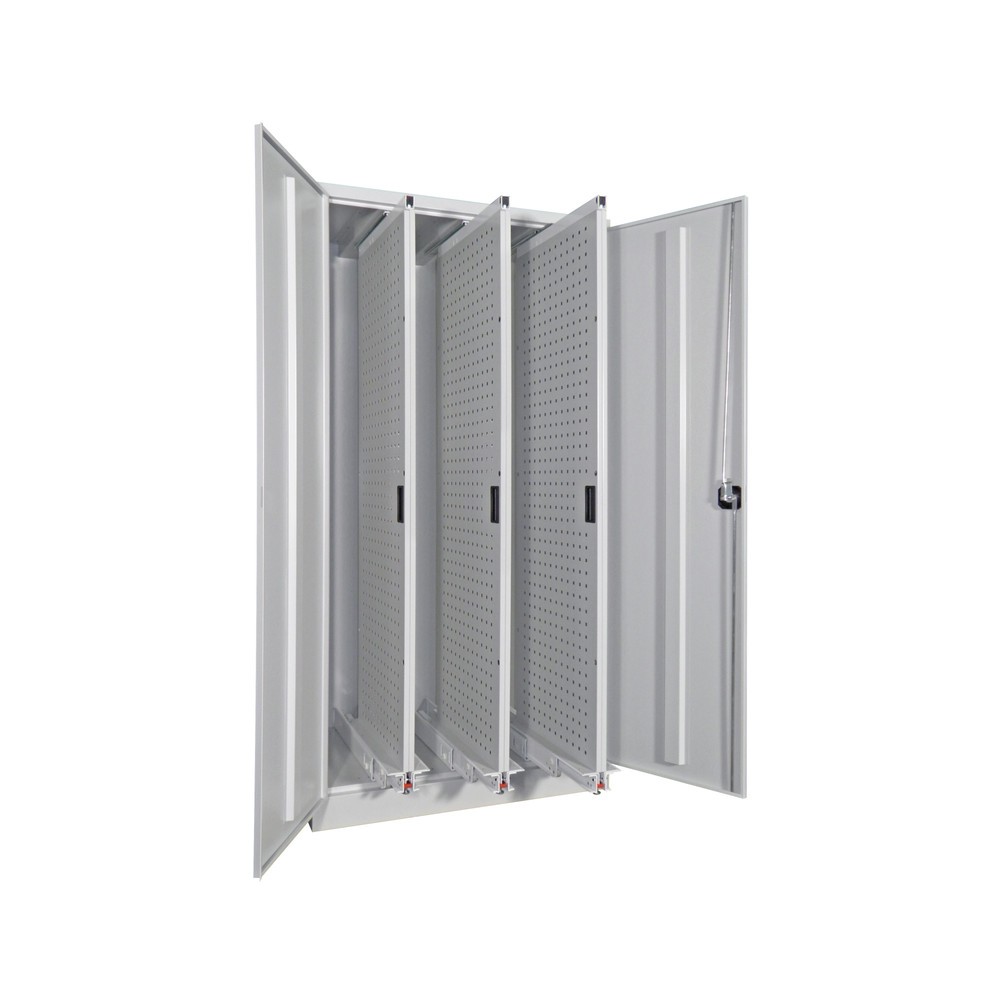 Produktabbildung: PAVOY Vertikalauszugschrank mit Lochwänden, 4 Auszüge, HxBxT 1.950 x 1.000 x 600 mm, enzianblau, lichtgrau