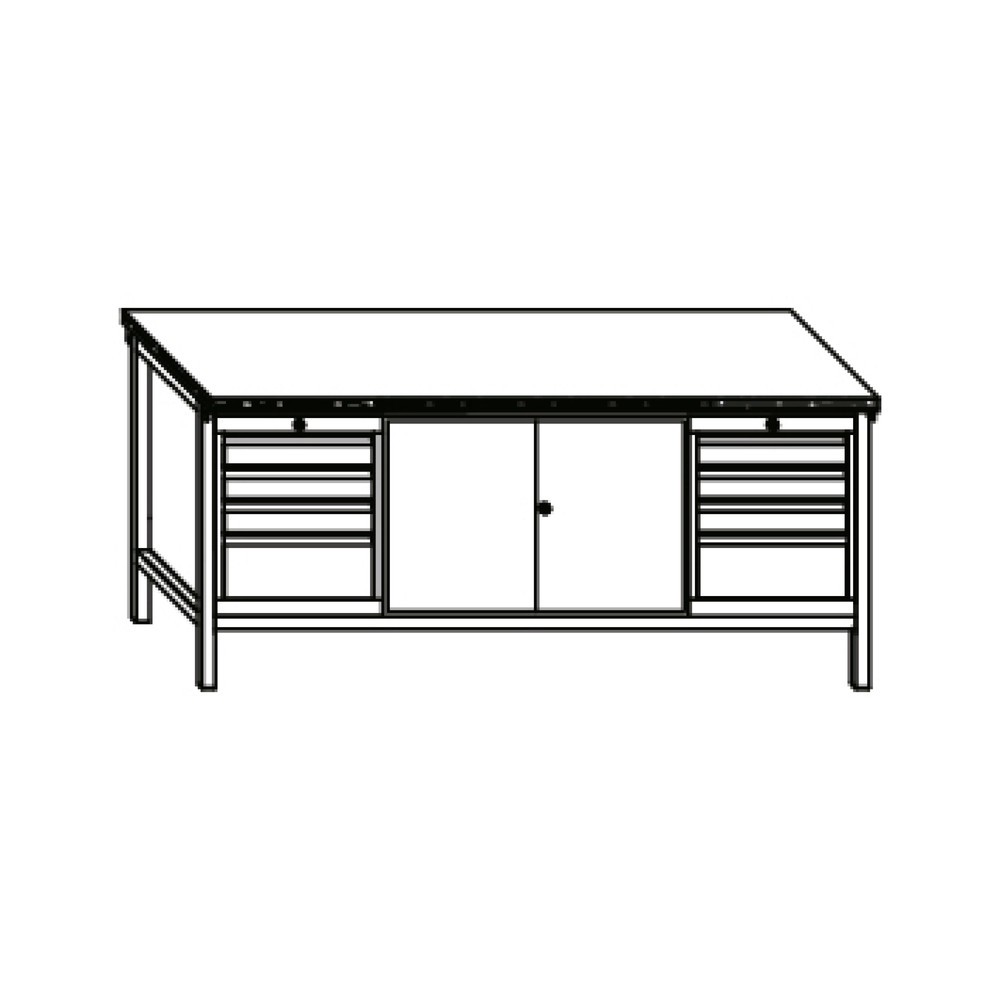 Produktabbildung Nr. 3: PAVOY Werkbank mit 2 Schubladenblöcken + Schrank, HxBxT 900 x 2.000 x 700 mm, lichtgrau, lichtgrau