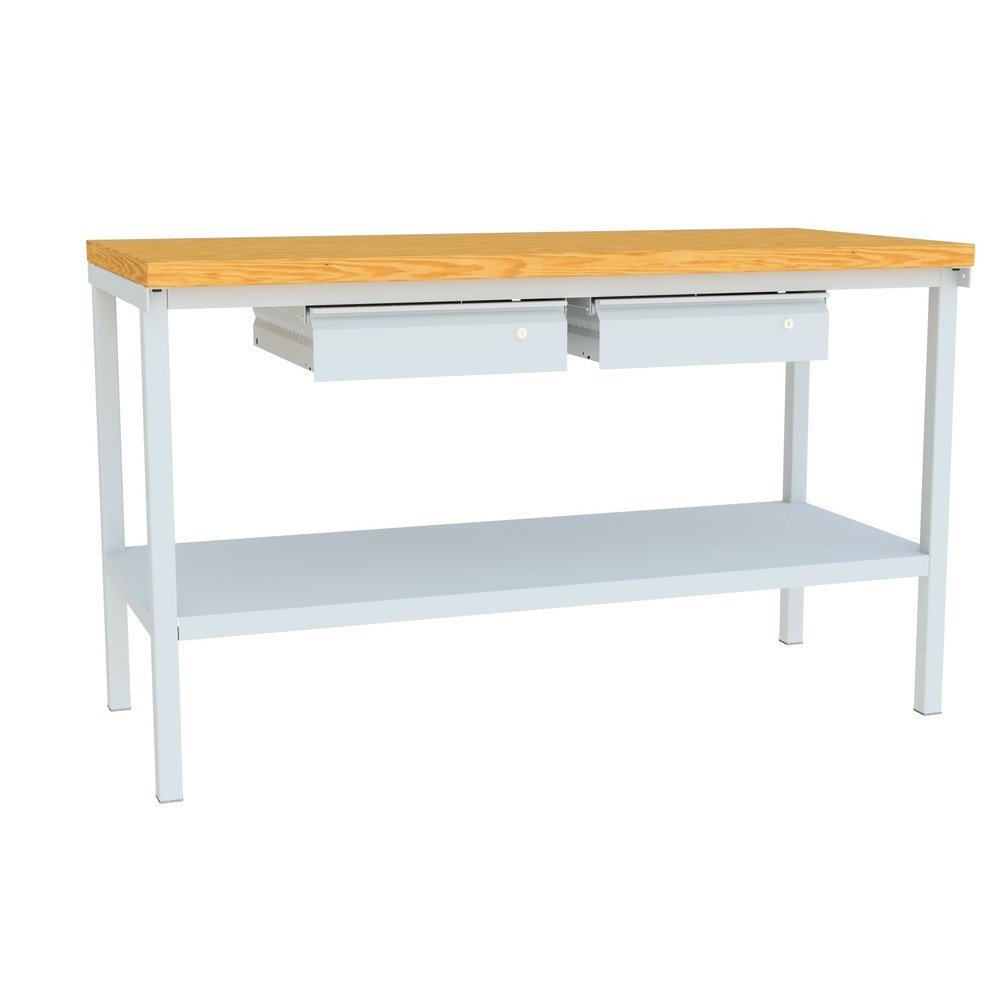 Produktabbildung Nr. 4: PAVOY Werktisch mit 2 Schubladen + Ablageboden, HxBxT 900 x 1.500 x 700 mm, lichtgrau, lichtgrau