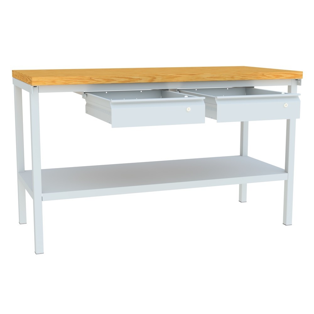 Produktabbildung Nr. 5: PAVOY Werktisch mit 2 Schubladen + Ablageboden, HxBxT 900 x 1.500 x 700 mm, lichtgrau, lichtgrau