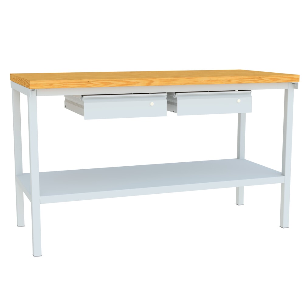 Produktabbildung: PAVOY Werktisch mit 2 Schubladen + Ablageboden, HxBxT 900 x 1.500 x 700 mm, lichtgrau, lichtgrau