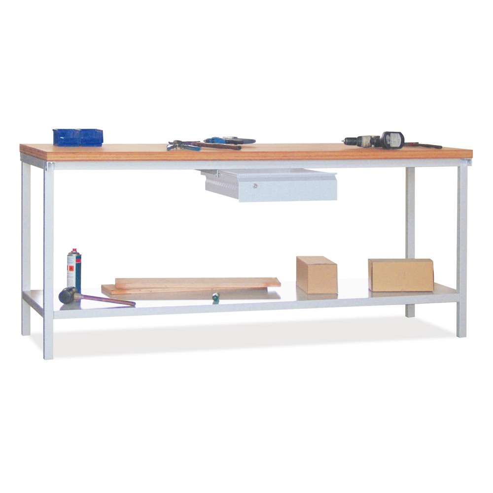 Produktabbildung Nr. 3: PAVOY Werktisch mit Schublade + Ablageboden, HxBxT 900 x 2.000 x 700 mm, anthrazitgrau, enzianblau