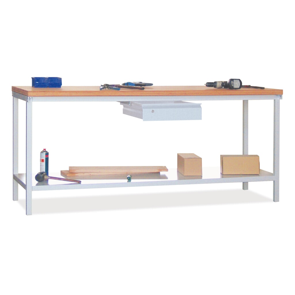 PAVOY Werktisch mit Schublade + Ablageboden, HxBxT 900 x 1.500 x 700 mm, anthrazitgrau, anthrazitgrau Produktabbildung Nr. 3: PAVOY Werktisch mit Schublade + Ablageboden, HxBxT 900 x 1.500 x 700 mm, anthrazitgrau, anthrazitgrau